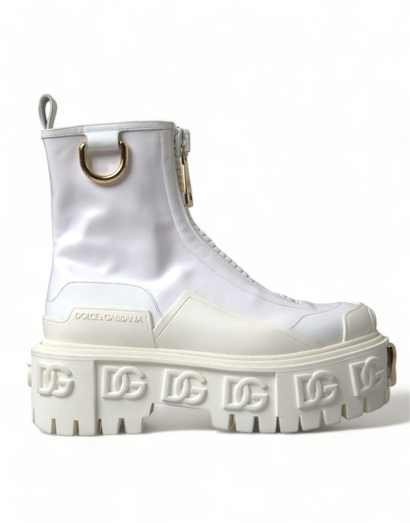 Dolce & Gabbana Elegant White Leather Ankle Women's Boots
