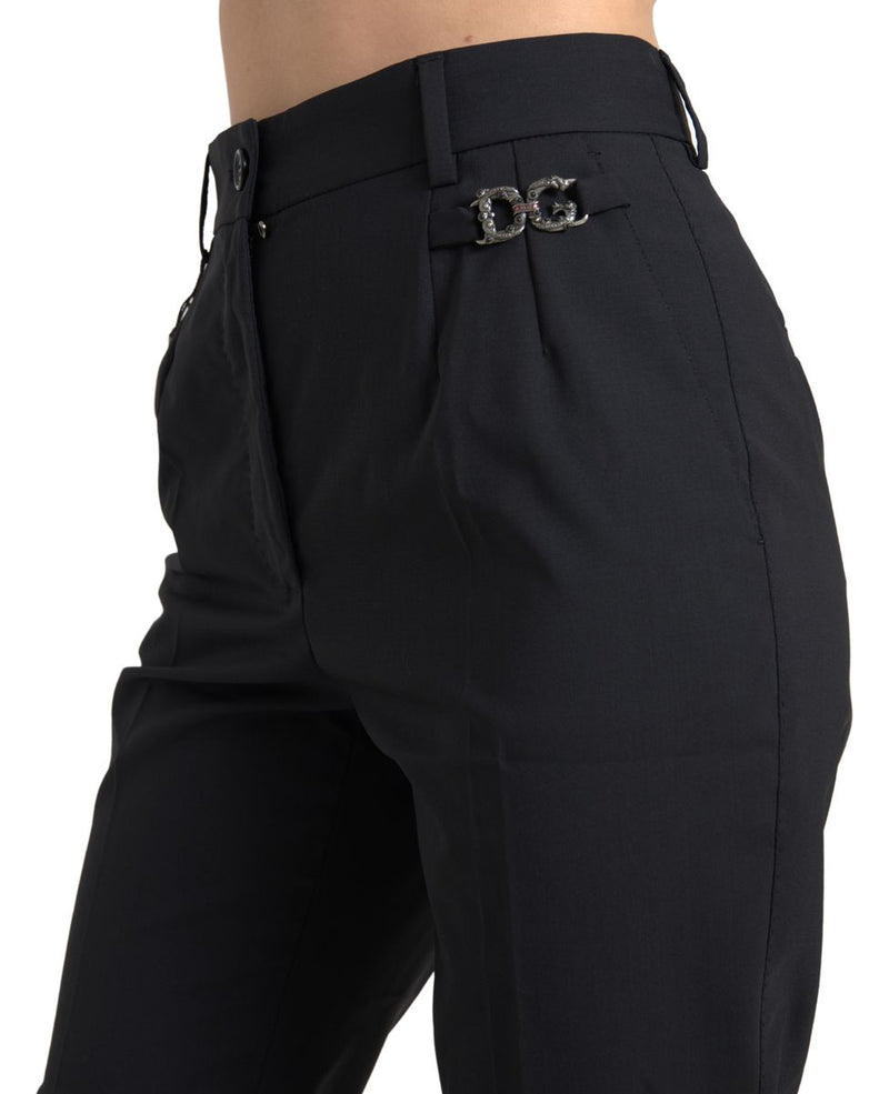 Dolce & Gabbana Black Wool High Waist Tapered Women's Pants