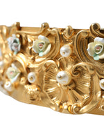 Dolce & Gabbana Elegant Gold-Tone Faux Pearl Floral Women's Belt