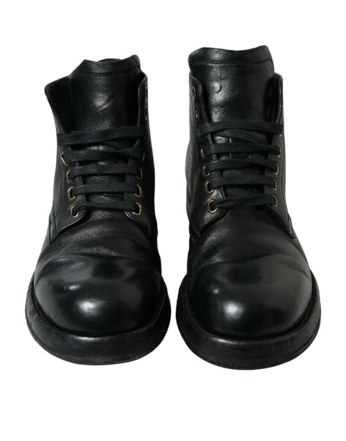 Dolce & Gabbana Black Leather Perugino Ankle Boots Men's Shoes