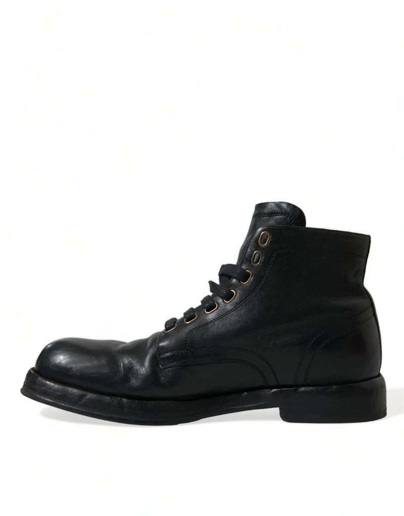 Dolce & Gabbana Elegant Black Horse Leather Ankle Men's Boots