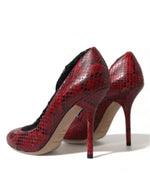 Dolce & Gabbana Red Almond Toe Snakeskin Pumps with Lace Women's Socks
