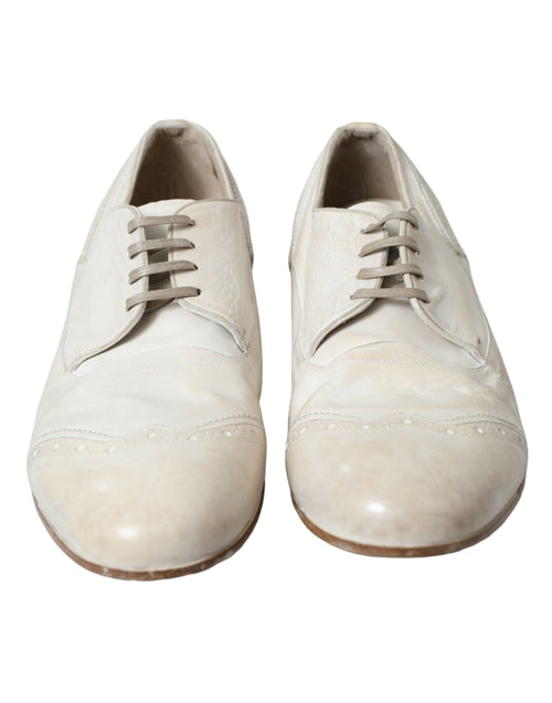 Dolce & Gabbana White Distressed Leather Brogue Dress Men's Shoes