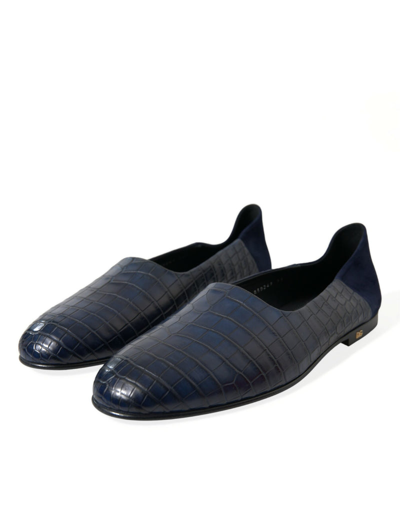 Dolce & Gabbana Elegant Blue Crocodile Leather Men's Loafers