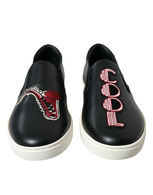 Dolce & Gabbana Black Patch Embellished Slip On Men Sneakers Men's Shoes
