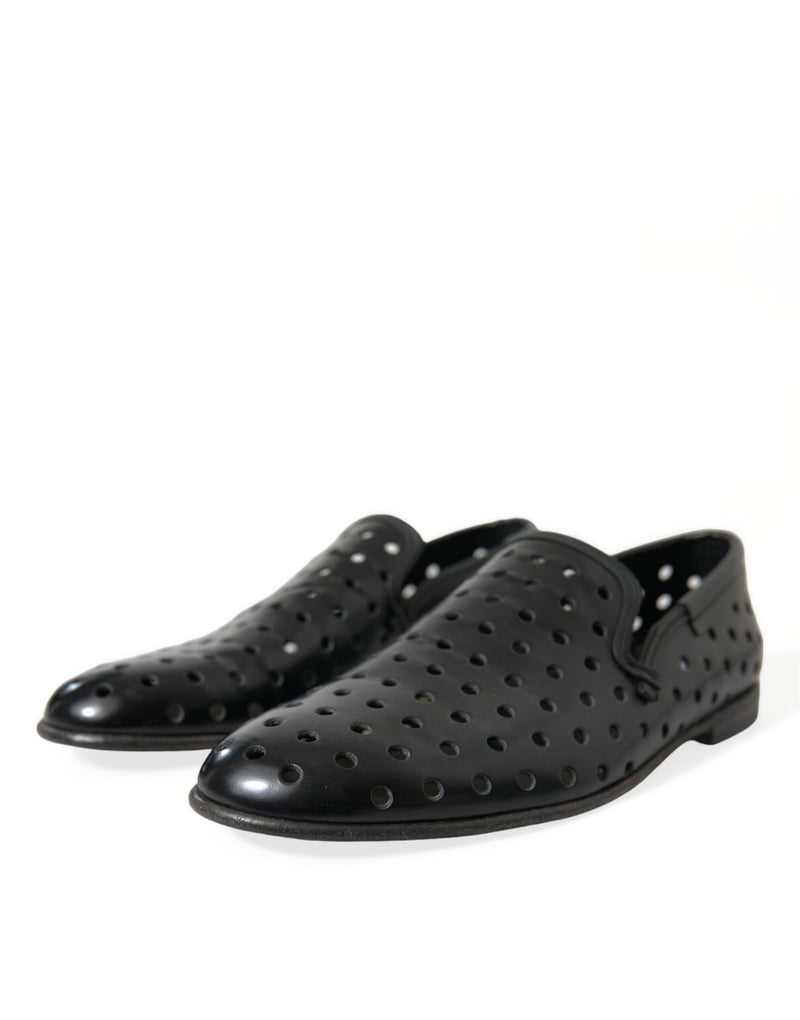 Dolce & Gabbana Elegant Black Leather Perforated Men's Loafers