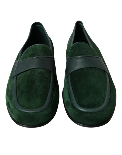 Dolce & Gabbana Emerald Velvet Leather Loafers for Men's Men