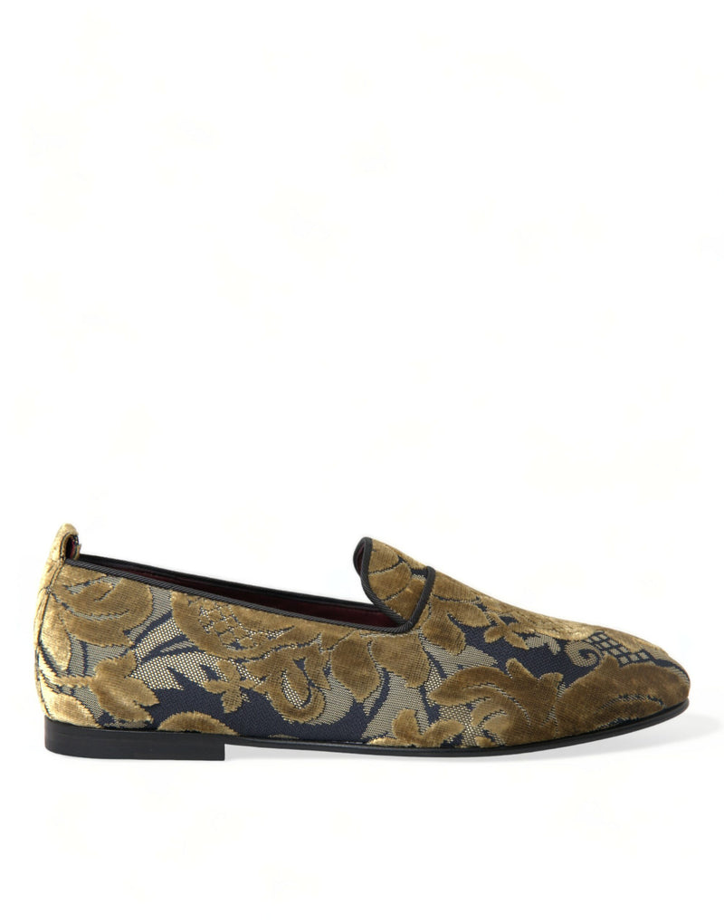 Dolce & Gabbana Opulent Gold Velvet Smoking Men's Slippers