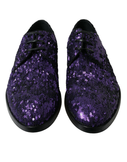 Dolce & Gabbana Purple Sequined Lace Up Oxford Dress Men's Shoes