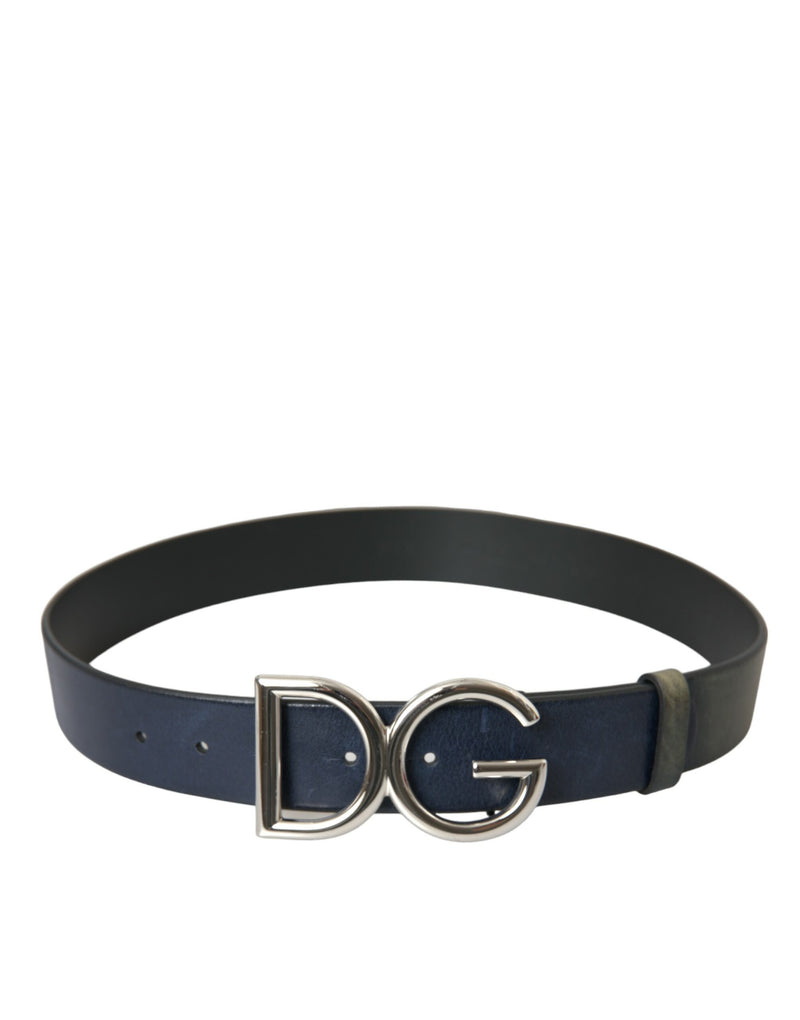 Dolce & Gabbana Blue Leather Silver Metal Logo Buckle Belt Men's Men