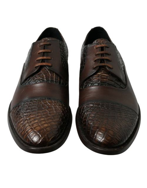 Dolce & Gabbana Brown Exotic Leather Lace Up Oxford Dress Men's Shoes