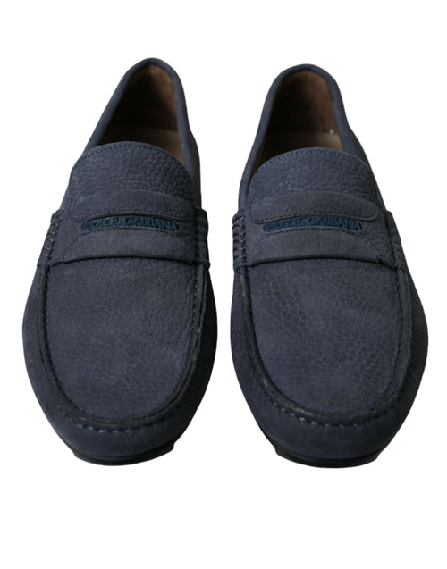Dolce & Gabbana Blue Calfskin Leather Slip On Moccasin Men's Shoes