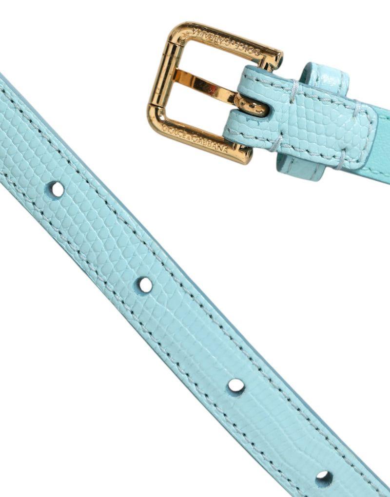 Dolce & Gabbana Light Blue Leather Crystal Chain Waist Women's Belt
