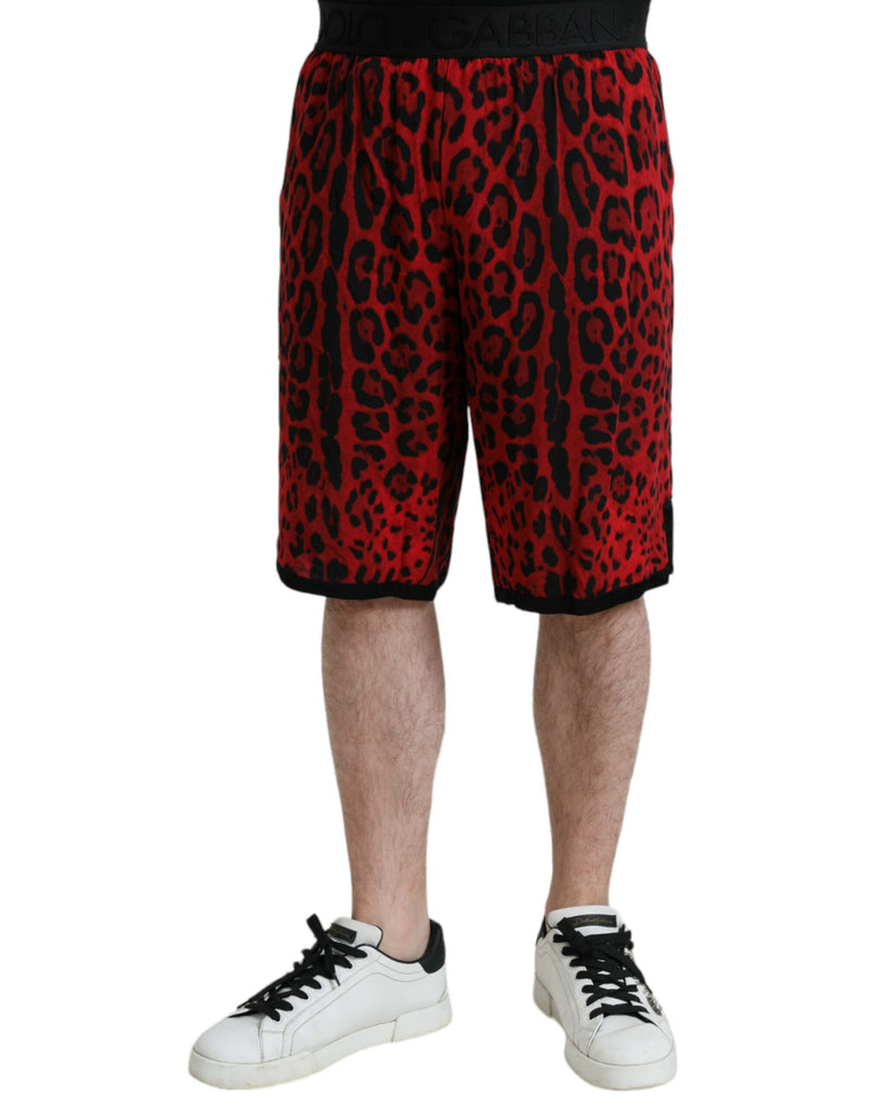 Dolce & Gabbana Red Leopard Print Viscose Bermuda Men's Shorts
