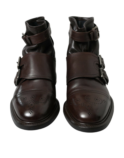Dolce & Gabbana Brown Leather Straps Ankle Boots Men's Shoes