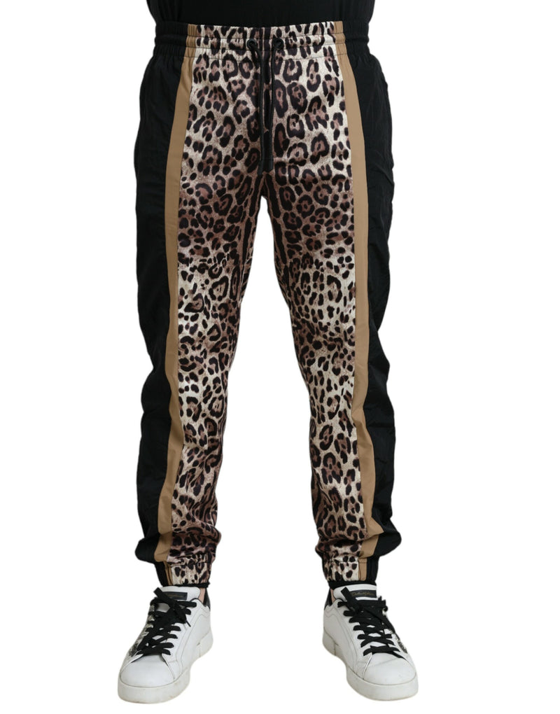 Dolce & Gabbana Brown Leopard Print Polyester Jogger Men's Pants