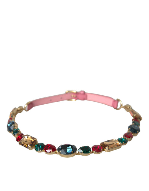 Dolce & Gabbana Pink Leather Crystal Chain Embellished Women's Belt