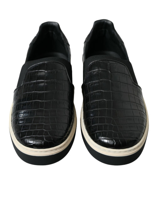 Dolce & Gabbana Black Croc Exotic Leather Sneakers Men's Shoes