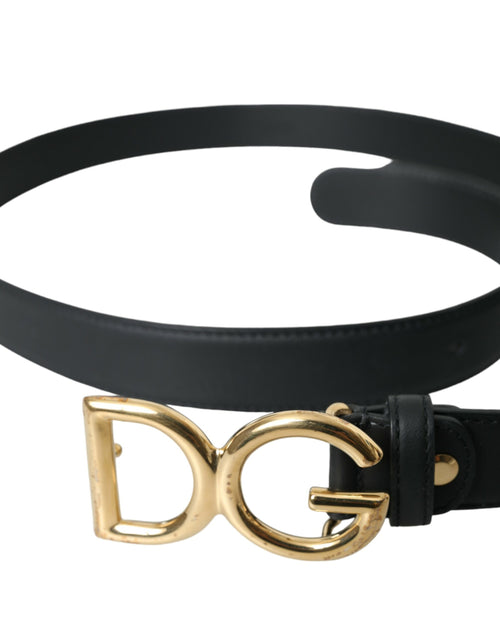 Dolce & Gabbana Black Leather Gold DG Logo Waist Buckle Women's Belt