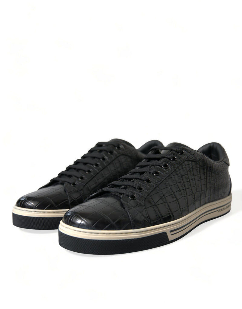 Dolce & Gabbana Elegant Black Crocodile Leather Low-Top Men's Sneakers