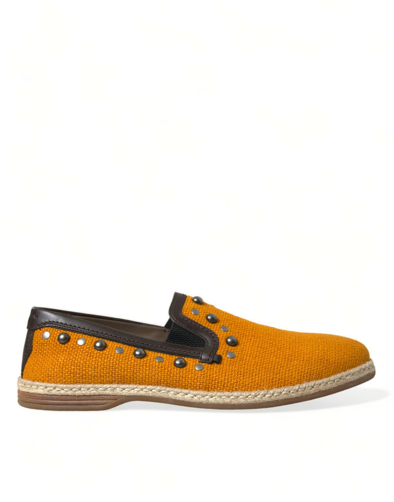 Dolce & Gabbana Exclusive Orange Canvas Loafers with Men's Studs