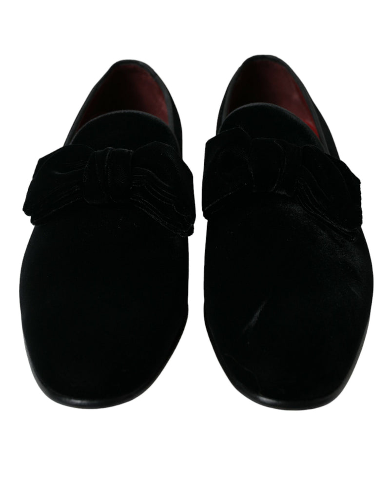 Dolce & Gabbana Elegant Black Velvet Loafers - Men's Luxury Men's Footwear