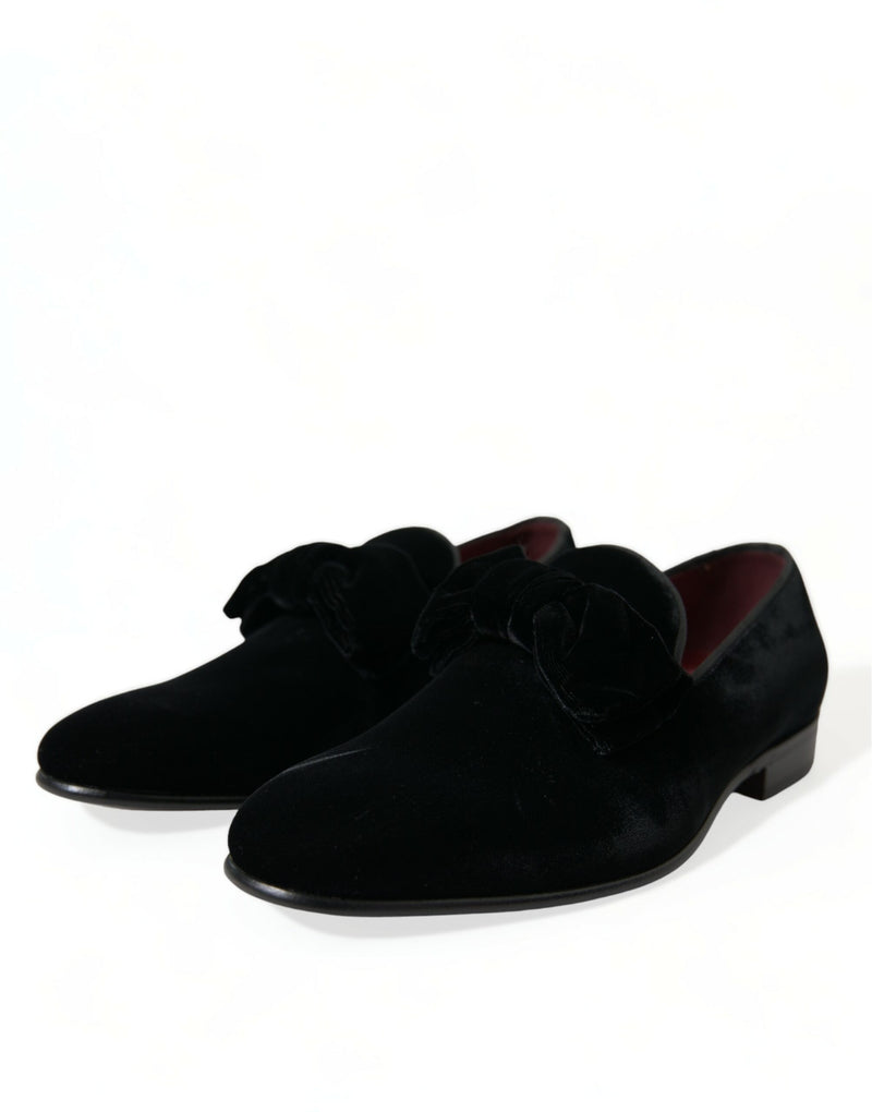 Dolce & Gabbana Elegant Black Velvet Loafers - Men's Luxury Men's Footwear