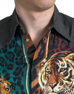 Dolce & Gabbana Multicolor Tiger Button Down Casual Men's Shirt