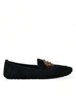 Dolce & Gabbana Black Leather Crystal Crown Loafers Men's Shoes