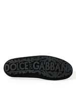 Dolce & Gabbana Black Leather Crystal Crown Loafers Men's Shoes