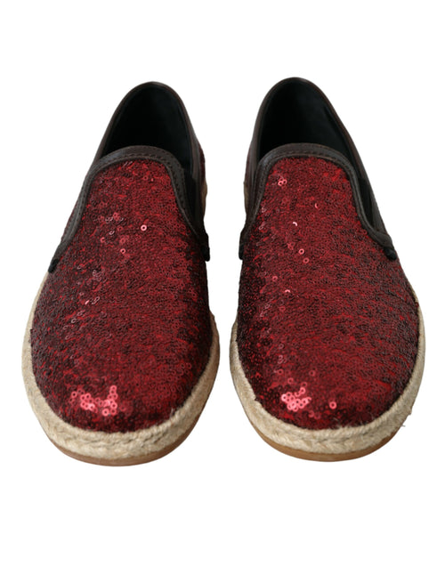 Dolce & Gabbana Red Sequined Leather Men's Loafers