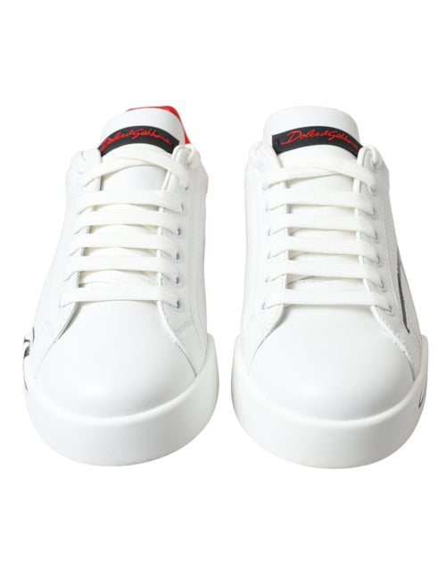 Dolce & Gabbana White Red Leather Logo Low Top Sneakers Men Men's Shoes