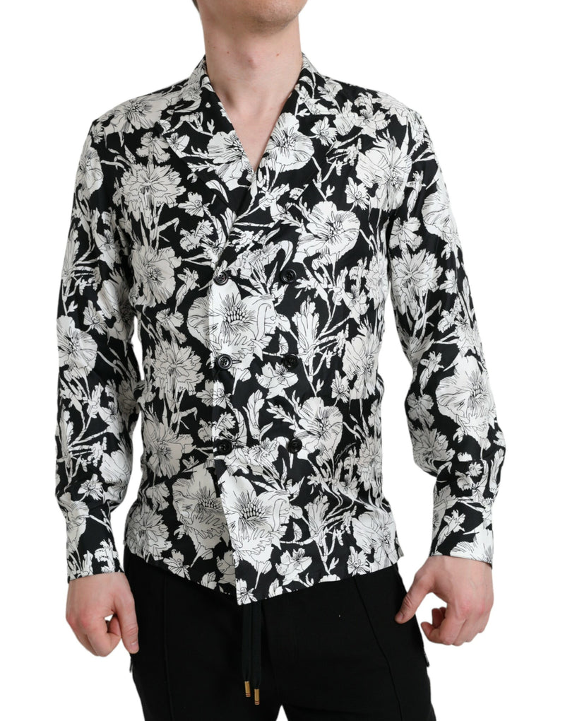 Dolce & Gabbana Black White Floral Button Down Casual Men's Shirt