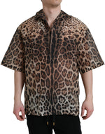 Dolce & Gabbana Brown Leopard Button Down Casual Men's Shirt
