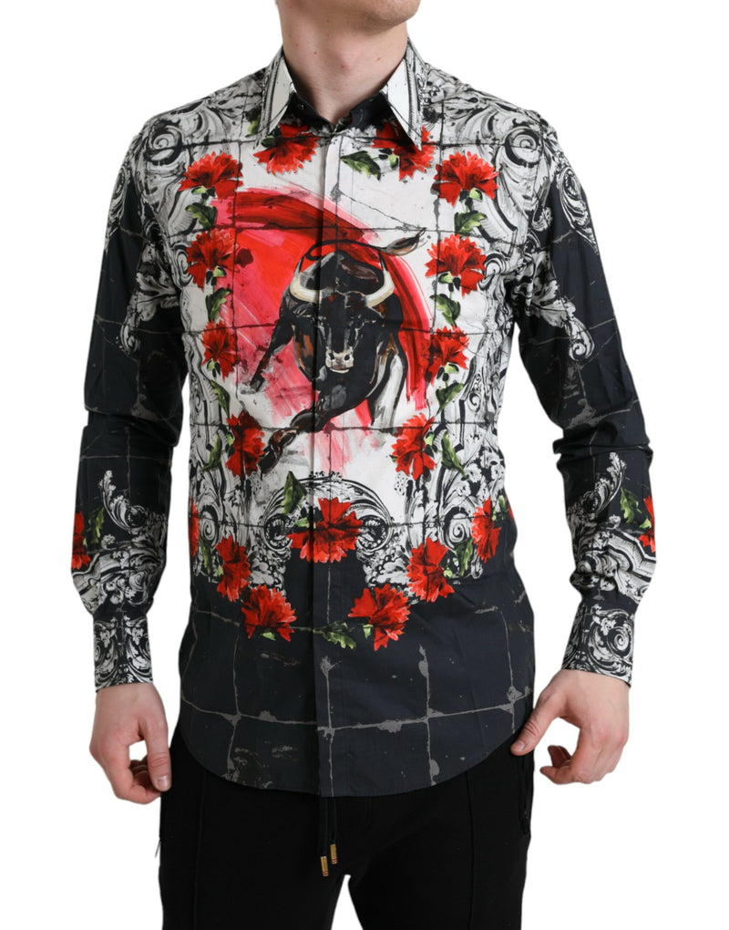 Dolce & Gabbana Slim Fit Floral Bull Cotton Dress Men's Shirt