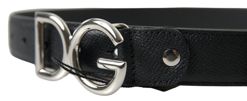 Dolce & Gabbana Black Leather Silver Logo Metal Buckle Men's Belt