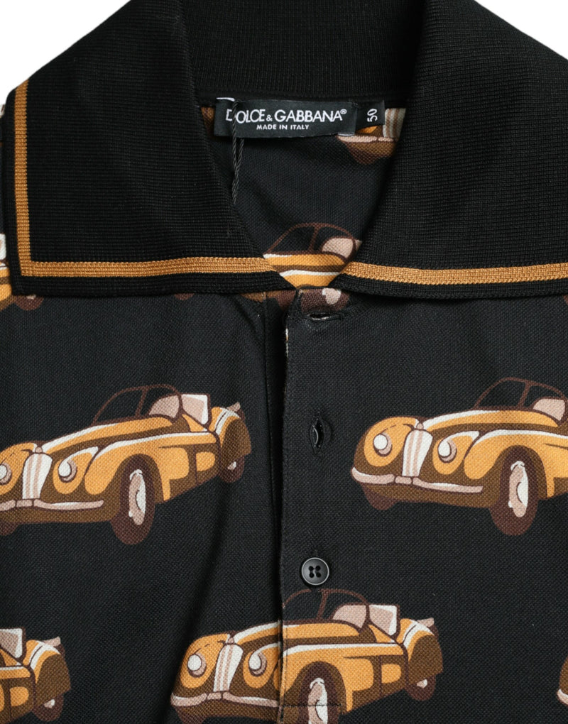 Dolce & Gabbana Black Car Print Short Sleeve Polo Men's T-shirt