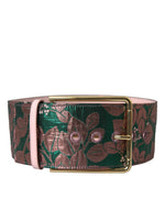 Dolce & Gabbana Multicolor Floral Jacquard Lurex Gold Buckle Women's Belt