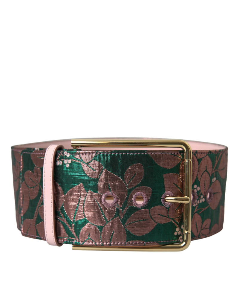 Dolce & Gabbana Multicolor Floral Jacquard Lurex Gold Buckle Women's Belt