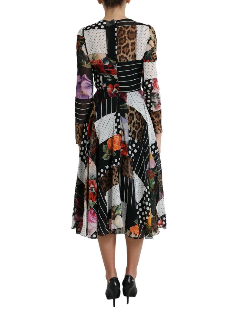 Dolce & Gabbana Elegant Patchwork Silk Midi A-Line Women's Dress