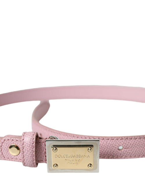 Dolce & Gabbana Pink Leather Gold Square Metal Buckle Women's Belt