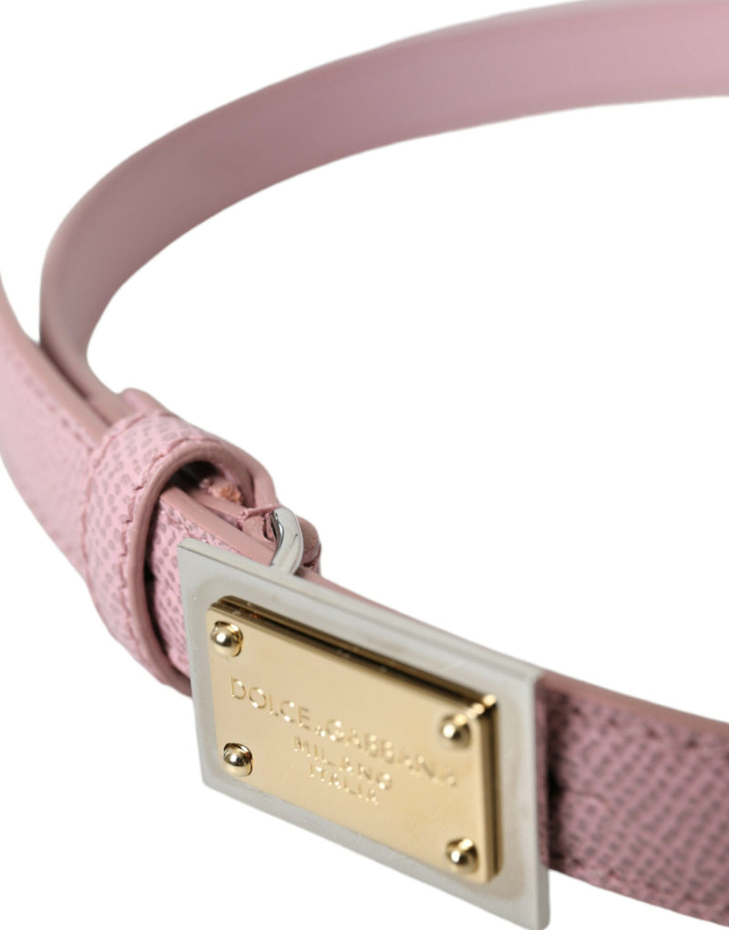 Dolce & Gabbana Pink Leather Gold Square Metal Buckle Women's Belt