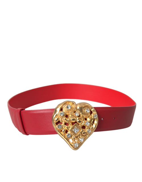 Dolce & Gabbana Red Leather Gold Heart Metal Buckle Women's Belt