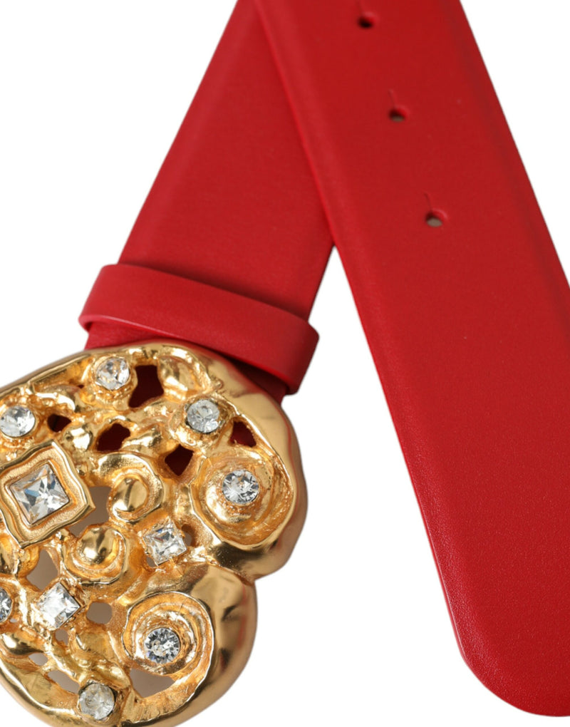 Dolce & Gabbana Red Leather Gold Heart Metal Buckle Women's Belt