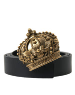 Dolce & Gabbana Black Leather Gold Crown Metal Buckle Men's Belt