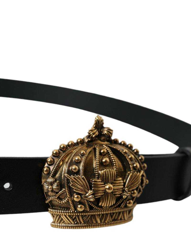 Dolce & Gabbana Black Leather Gold Crown Metal Buckle Men's Belt