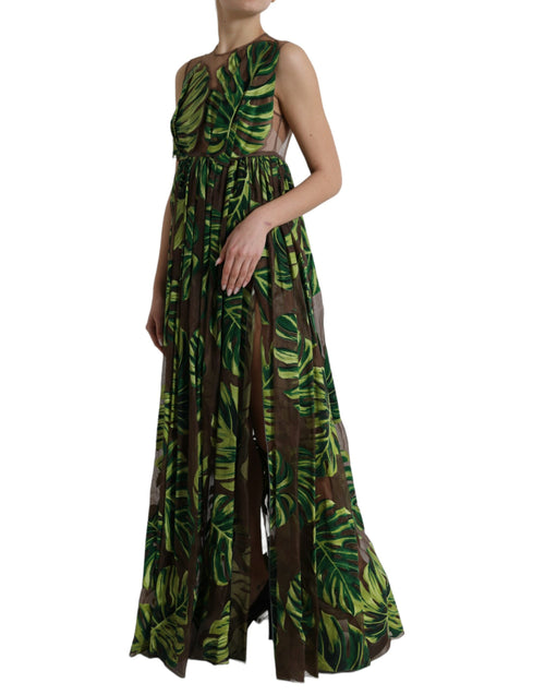 Dolce & Gabbana Green Banana Leaf Sleeveless Long Maxi Women's Dress