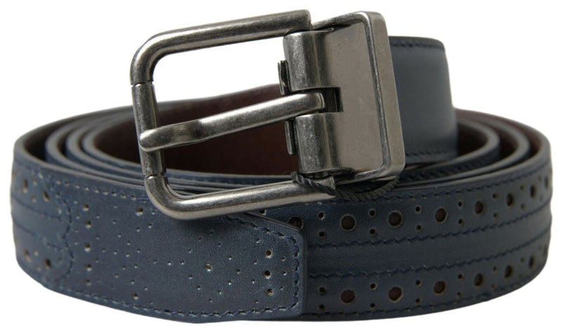 Dolce & Gabbana Elegant Blue Leather Belt with Metal Men's Buckle