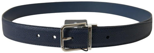 Dolce & Gabbana Blue Leather Silver Metal Buckle Men's Belt