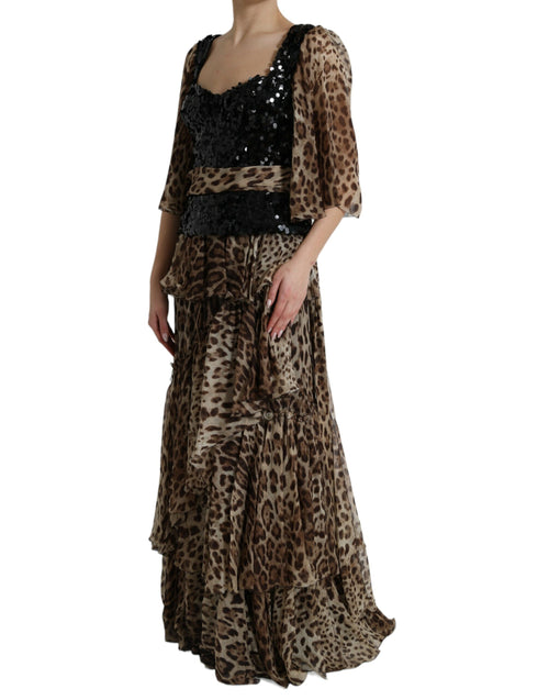 Dolce & Gabbana Elegant Leopard Sequin Tiered Women's Dress
